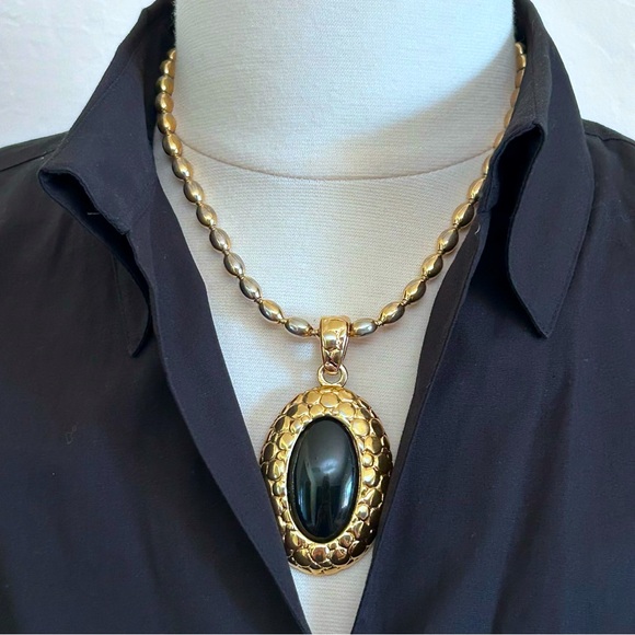 Vintage Givenchy Black Enamel Pendant Necklace - Picture 1 of 6
